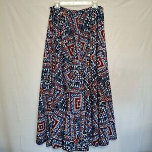 Mix Nouveau‎ Medium Full Maxi Skirt Geometric Polyester Elastic Waist Tribal